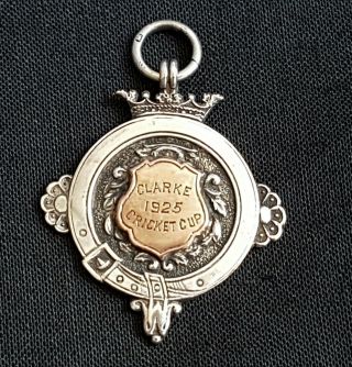 Vintage Silver & Gold Fob Medal 1925 Cricket Cup Wwi Major R.  E.  Vyyyan 1891 - 71