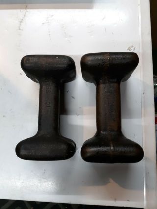 Vintage Pair 10 Lbs Square Head Dumbbells Cast Iron Weights 20lbs Total Antique