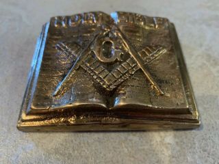 Vintage Antique Brass Bronze Holy Bible Masons Masonic Compass Paperweight