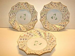 ANTIQUE VINTAGE SET 3 BOWLS BERRY DISHES GOLD TRIM R S PRUSSIA OR LIMOGES CHINA 2
