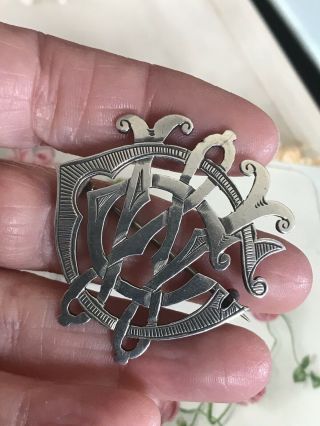 UNUSUAL LGE ANTIQUE VICTORIAN 1894 STERLING SILVER INITIALS/MONOGRAM BROOCH/PIN 3