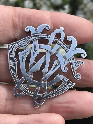 UNUSUAL LGE ANTIQUE VICTORIAN 1894 STERLING SILVER INITIALS/MONOGRAM BROOCH/PIN 6