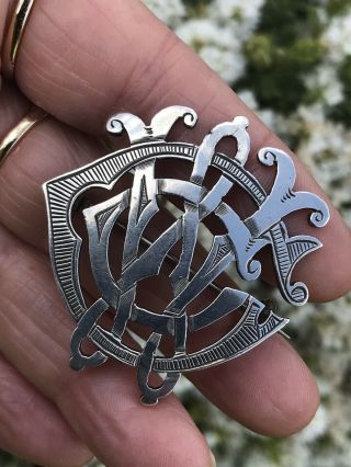 UNUSUAL LGE ANTIQUE VICTORIAN 1894 STERLING SILVER INITIALS/MONOGRAM BROOCH/PIN 7