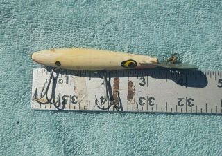 Vintage Smithwick Fishing Lure Devels Horse Rooter 3 1/4 Inch White Wood Body