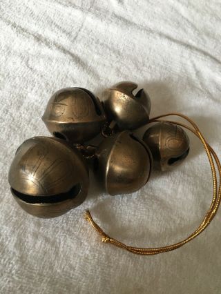 5 Antique Old Brass Horse Sleigh Bells Vintage Assorted Sizes Estate Find