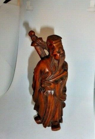Vintage Chinese Carved Wood Warrior Man With Sword 6 Inches