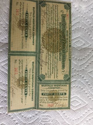 Antique Buffalo Montana Company Bond Certificate 1907