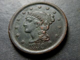 1856 Us Copper Large One Cent Slanting 5 Braided Hair Coin Liberty Antique Xf