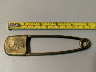 Vtg Brass Tag Giant Safety Pin 5 " For Horse Blanket,  Laundry,  Keychain " 704 "
