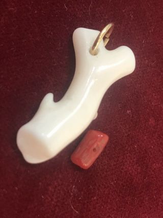Antique Vintage White Coral Pendant And Red Coral Bead