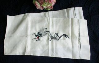Vintage Chinese Pure Silk Hand Embroidered Scarf Sash Stole Dragon 50 " X 12 1/2 "