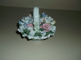 Vintage Miniature Porcelain Basket Of Flowers Pastels