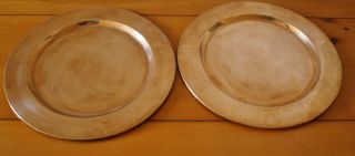 2 Vintage Solid Copper 11 " Round Charger Plates With Rolled Rim