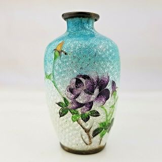 Signed Antique Meiji Ginbari Cloisonne Enamel Vase 6.  5cm