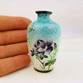Signed Antique Meiji Ginbari Cloisonne Enamel Vase 6.  5cm 4