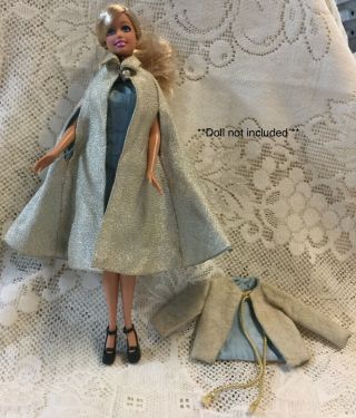 Vintage 1960’s Barbie Clone Blue Satin Evening Dress W/matching Jacket & Cape