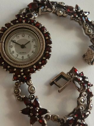 A Pretty Vintage Silver Marcasite And Garnet Watch Vintage Jewellery