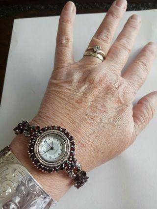 A pretty Vintage Silver Marcasite and garnet Watch vintage jewellery 2