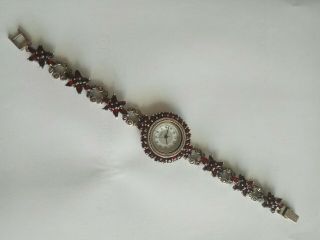 A pretty Vintage Silver Marcasite and garnet Watch vintage jewellery 3