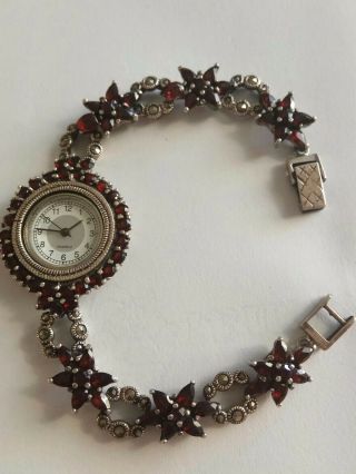 A pretty Vintage Silver Marcasite and garnet Watch vintage jewellery 6