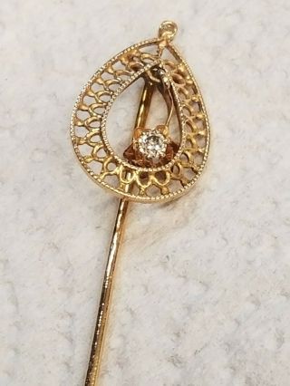 Antique Victorian 14k Yellow Gold White Diamond Stick pin 6