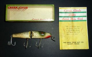 Vintage Creek Chub Bait Co.  Wooden Jointed Fishing Lure No.  2618 W/box,  W/booklet