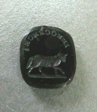 Small Antique 19th Century Glass Intaglio Seal Of A Dog - Innocence
