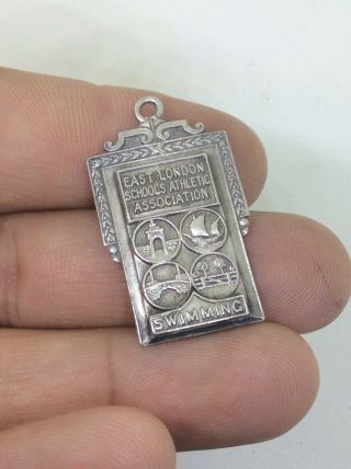 Fantastic Antique Vintage Silver Medal 1929 Swimming East London Fob Pendant
