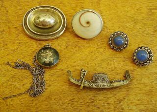 Vtg Antique Old Joblot/bundle Mixed Silver Jewellery,  Brooch,  Earrings,  Ring 925