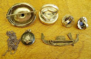 Vtg Antique Old Joblot/Bundle Mixed Silver Jewellery,  Brooch,  Earrings,  Ring 925 2