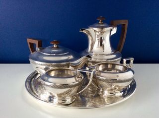 Walker & Hall Classic Art Deco Silver Plated 5 Piece Tea Set C1920