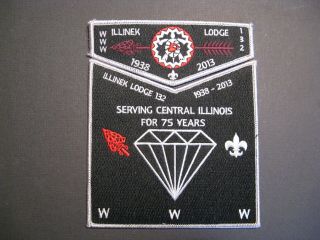 Boy Scouts Order Of The Arrow " Illinek Lodge 132 " 2 Piece Pocket Patch 75 Years