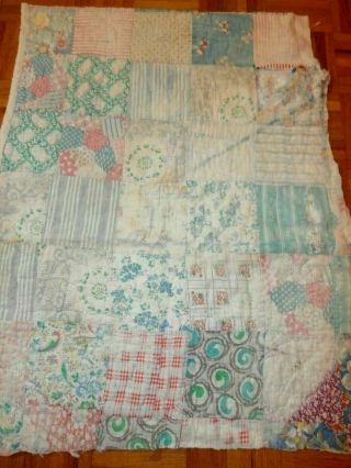 Antique Block Cutter Quilt Piece 26 " X 34 " Early Fabrics,  Primitive Crafting