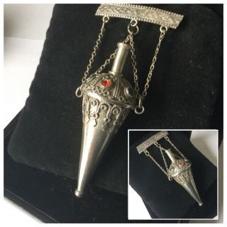 Antique Jewellery Stunning Silver & Crystal Israel Perfume Bottle Brooch Pin