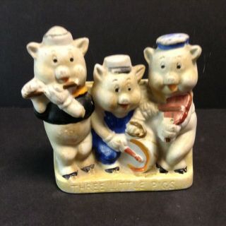 Antique Walt Disney - Bisque - Three Little Pigs Toothbrush Holder - Japan - 1930s