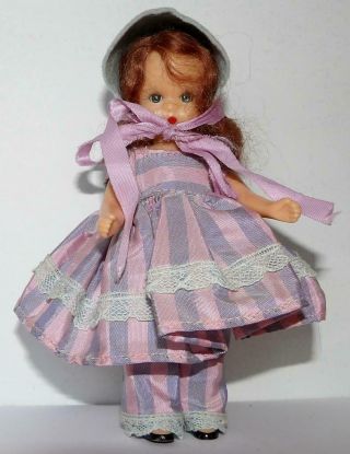 Nancy Ann Story Book Hard Plastic Doll Jointed Head Arms & Legs Striped Dress