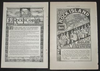 Antique Great Rock Island Route Print Ad Vtg Railroad Art Nouvea Travel Ephemera