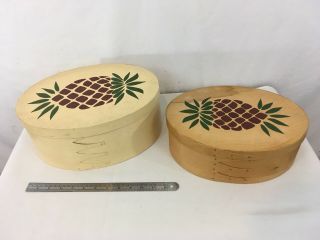 F.  O.  Merz Chatham Mass W.  E.  Harris Set Of 2 Pineapple Lap Finger Wood Shaker Box