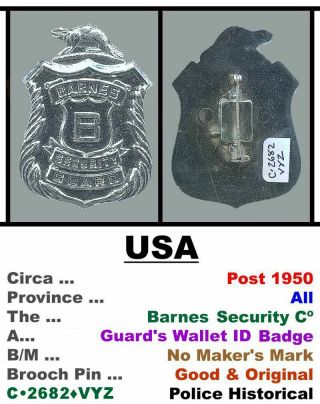 Wallet Badges • Canada • Barnes Security • Guard • C•2682•vyz