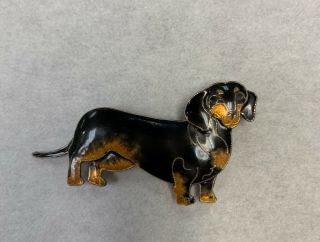 Antique Brooch Pin Vintage Sterling Silver And Enamel Dachshund Sausage Dog 3