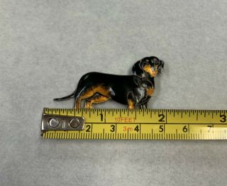 Antique Brooch Pin Vintage Sterling Silver And Enamel Dachshund Sausage Dog 4
