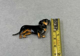 Antique Brooch Pin Vintage Sterling Silver And Enamel Dachshund Sausage Dog 5