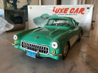 Antique Vintage Chinese Tin - Toy Friction Cars Corvette Green 4