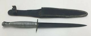 Vintage Dagger Stiletto Double Edge Knife With Leather Belt Sheath 11 1/2”