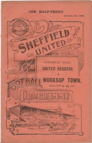 Antique Programme Sheffield United Reserves V Sheffield Wednesday Res 1 - 1 - 1909