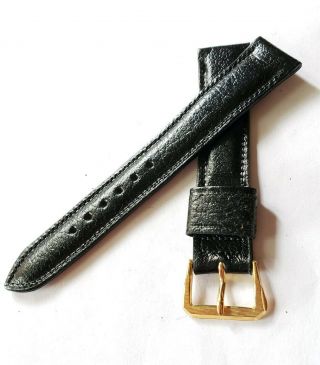 Vintage Omega Black Men Imported Calf Watch Band Swiss Made Leather 18mm