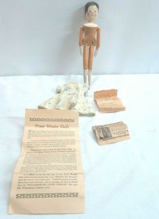 11.  5 " Antique Wooden Peg Penny Doll Grodnertal Folk Art Primitive Wood Jointed