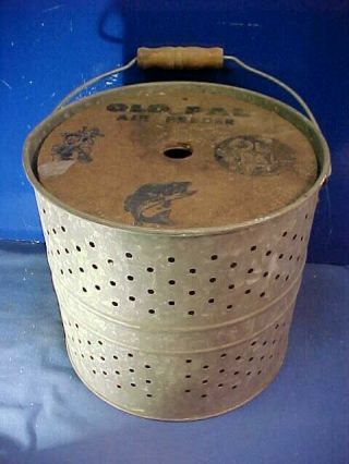 Vintage Old Pal Air Feeder Galvanized Metal Minnow Bucket