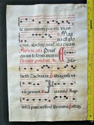 Huge Medieval Music Manuscript,  Lf,  Vellum,  Handpainted Initial C.  1520,  134