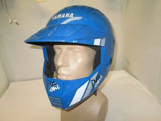 Vintage Yamaha Pf One Motorcycle Dirt Bike Helmet By Bylazer Old Racing Blue
